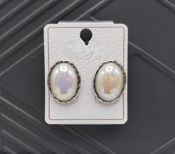 Elegant Silver-Plated Oval Pearl Stud Earrings for Women – Classic Party & Daily Wear Design