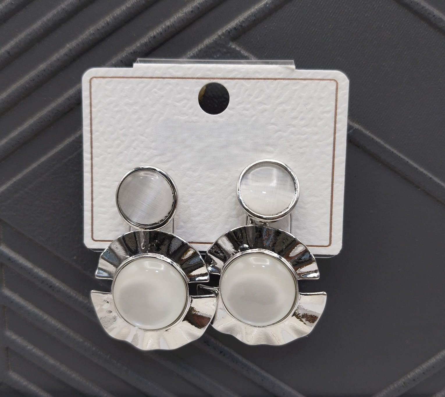 Stylish Silver-Plated Dual Stone Drop Earrings – Modern Artificial Jewelry for Women & Girls