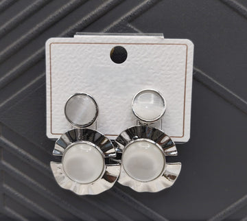 Stylish Silver-Plated Dual Stone Drop Earrings – Modern Artificial Jewelry for Women & Girls