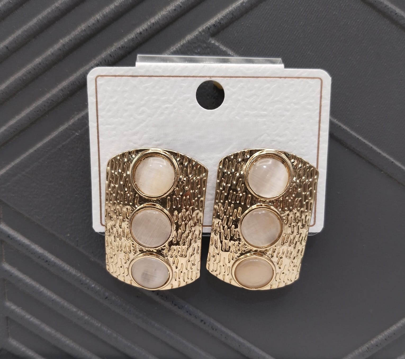 Trendy Silver-Plated Triple Stone Stud Earrings – Modern Artificial Jewelry for Women & Girls
