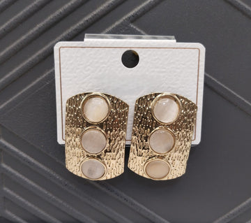 Trendy Silver-Plated Triple Stone Stud Earrings – Modern Artificial Jewelry for Women & Girls
