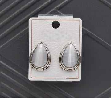 Elegant Silver-Plated White Teardrop Stud Earrings for Women & Girls – Classy Artificial Jewelry for Party & Daily Wear
