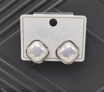 Elegant Silver-Plated Square Pearl Stud Earrings for Women & Girls – Classic Daily & Party Wear Jewelry