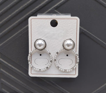 Silver-Plated Pearl Beaded Hoop Stud Earrings for Women – Elegant Party & Daily Wear Jewelry