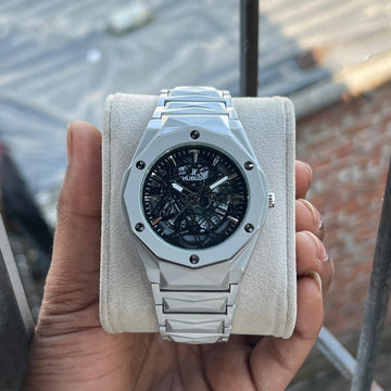 Luxury Skeleton Dial Stainless Steel Analog Watch for Men | Premium Metal Strap Wristwatch