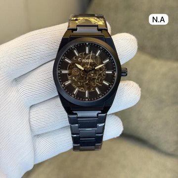 Fossil Automatic Skeleton Black Dial Men’s Watch | Stainless Steel Strap | Luxury Transparent Mechanical Watch