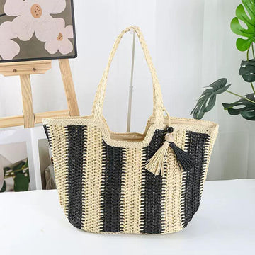 Handwoven Straw Tote Bag for Women | Beach Handbag | Eco-Friendly Summer Shoulder Bag | Boho Style Casual Bag