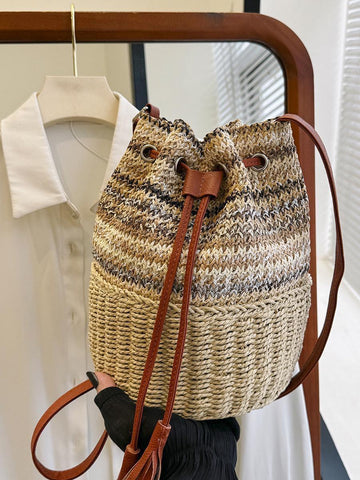 Trendy Handmade Straw Bucket Bag for Women | Boho Style Summer Shoulder Sling Bag | Eco-Friendly Casual Handwoven Tote