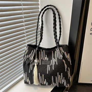 Imported Designer Tote Bag for Women | Premium Classy Handbag with Braided Handle & Stylish Embroidery Pattern