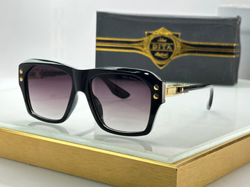 Premium Oversized Square UV Protection Sunglasses for Men | Black Frame with Gradient Lens & Gold Detailing