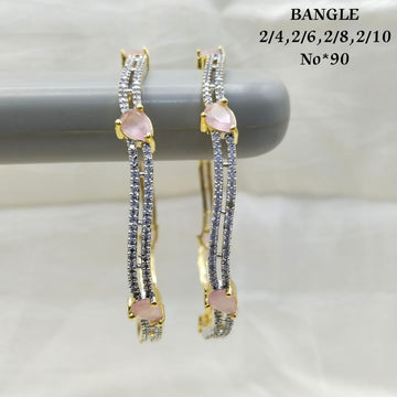 Premium Triple-Line CZ Stone Bangles with Pink Heart Stone | Gold Plated Artificial Bangles for Women | Sizes 2/4, 2/6, 2/8, 2/10 | Model No. 90