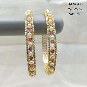 Premium Pearl & Pink Stone Gold-Plated Bangles | Traditional CZ Designer Bangles for Women | Sizes 2/6, 2/8 | Model No. 120