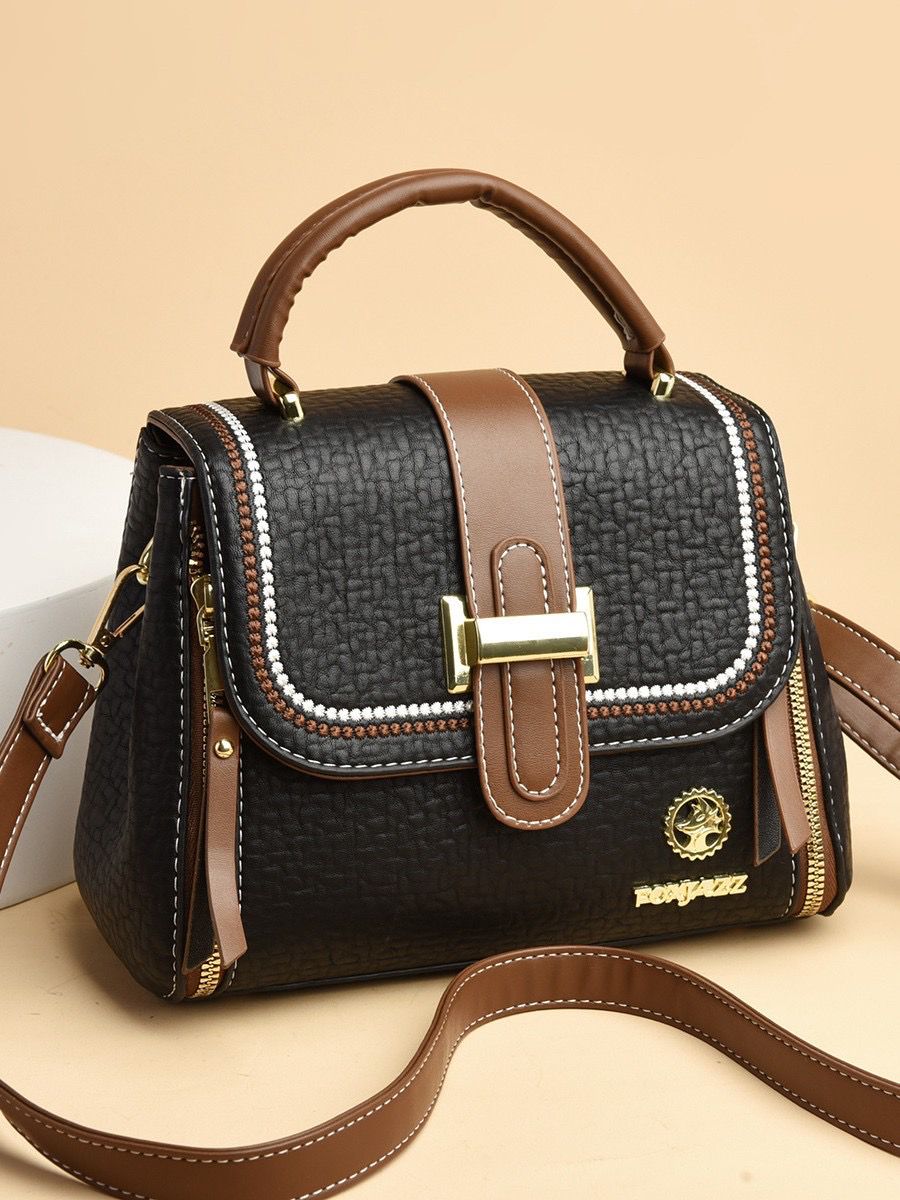 Women’s Premium Black & Brown Crossbody Handbag | Stylish Sling Bag with Top Handle