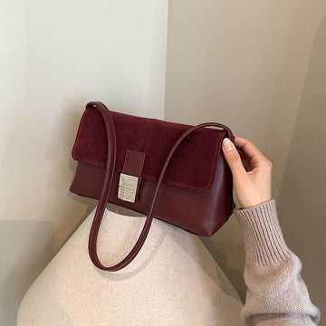 Premium Burgundy Suede & Leather Combo Shoulder Handbag for Women