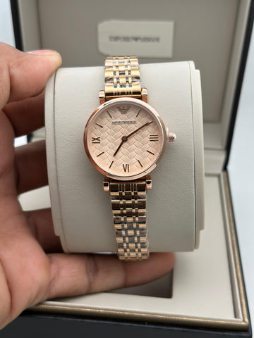 Premium Rose Gold Stainless Steel Women’s Luxury Analog Watch with Woven Dial Design