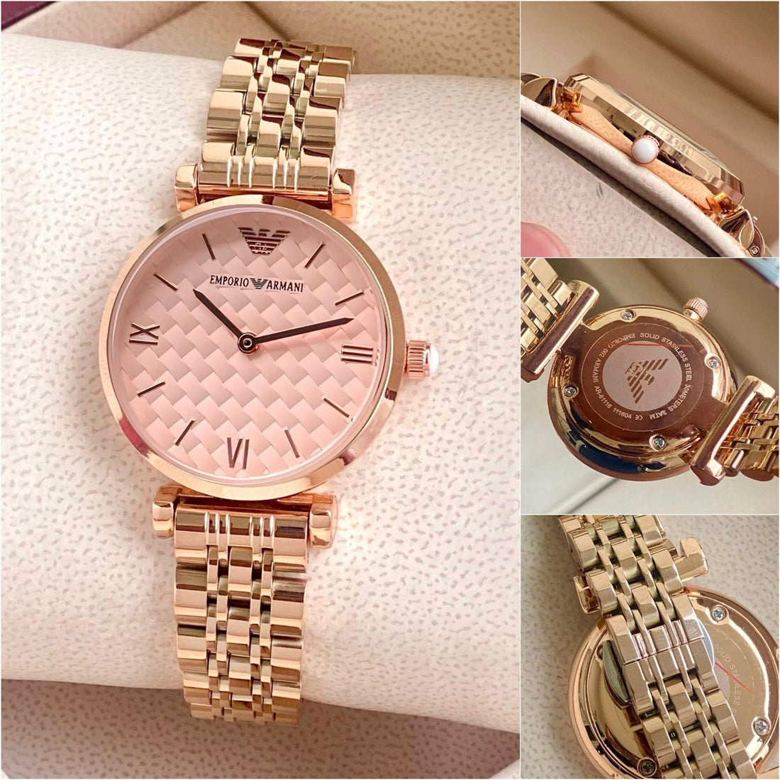 Premium Rose Gold Stainless Steel Women’s Luxury Analog Watch with Woven Dial Design