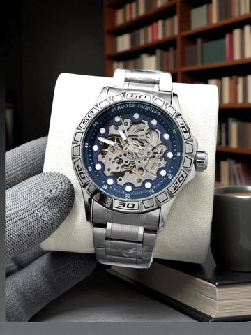 “Men’s Luxury Stainless Steel Skeleton Dial Watch – Premium Automatic Look Wrist Watch”