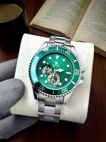 Men’s Luxury Style Automatic Wrist Watch | Green Dial | Stainless Steel Strap | Open Heart Design