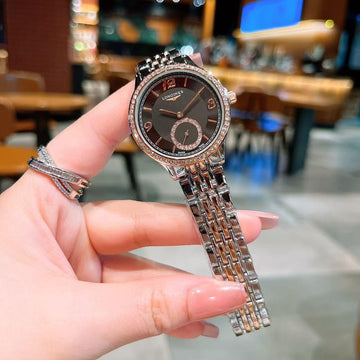 Longines Women's Diamond Bezel Black Dial Stainless Steel Watch