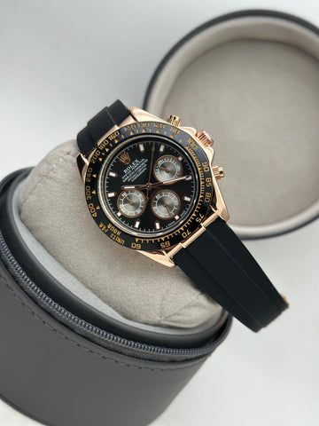 Rolex Cosmograph Daytona Rose Gold Chronograph Luxury Men's Watch with Black Rubber Strap