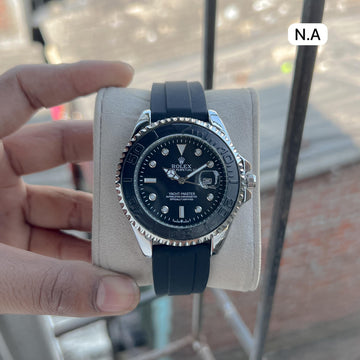 Rolex Yacht-Master Black Dial Luxury Men's Watch with Rubber Strap