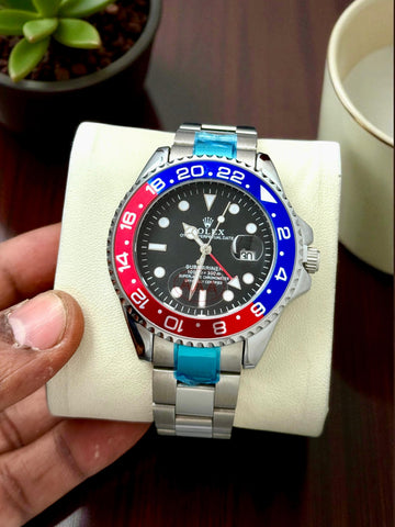 “Men’s Luxury GMT Sports Watch | Dual-Tone Bezel | Stainless Steel Strap | Premium Analog Wristwatch”