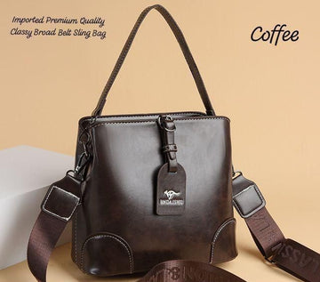 Imported Premium Coffee Brown Sling Bag with Broad Adjustable Strap | Women’s Stylish Shoulder Handbag