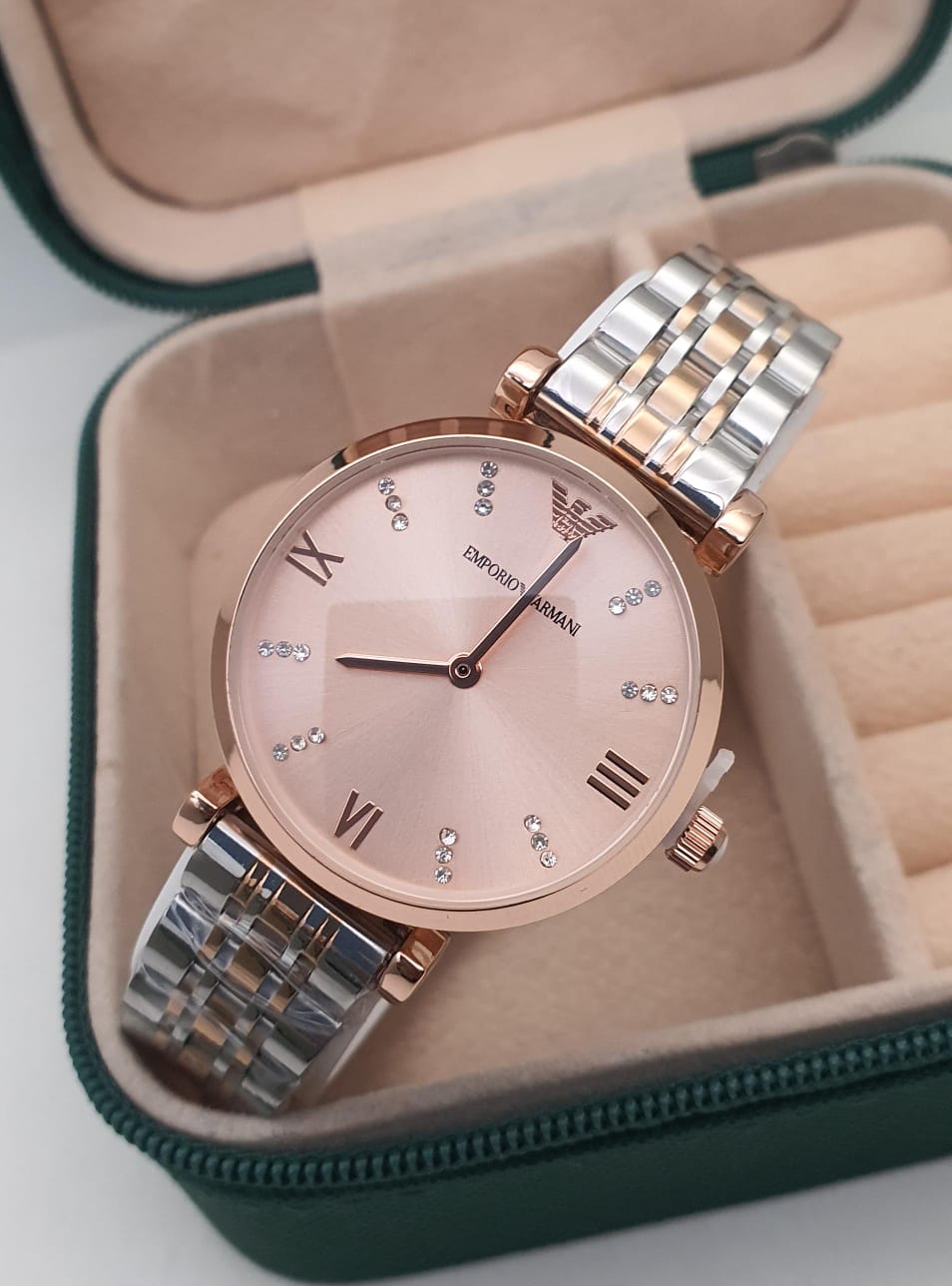 Premium Women’s Luxury Analog Wrist Watch | Silver-Rose Gold Dial | Crystal Studded Markers | Stainless Steel Two-Tone Strap