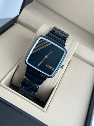 Fossil Style Rectangular Black Dial Women’s Analog Watch – Premium Stainless-Steel Fashion Wrist Watch