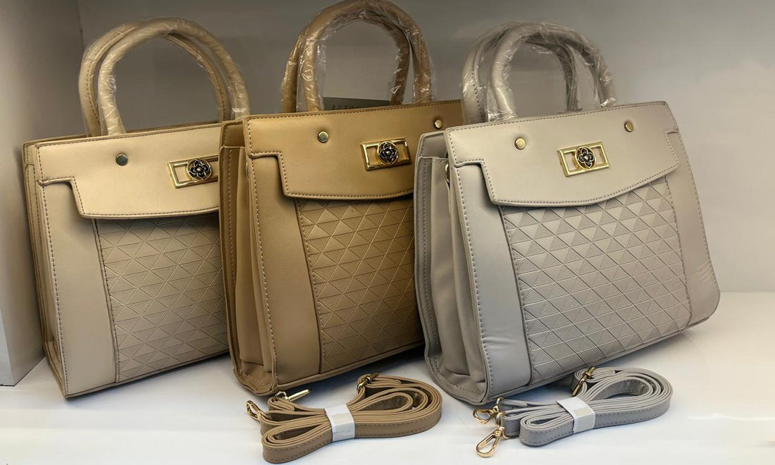Designer-Style Beige Top Handle Shoulder Bag with Embossed Geometric Pattern