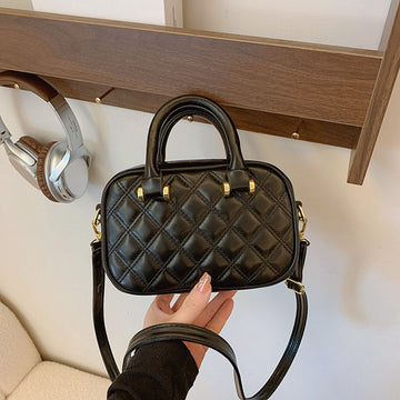 Women’s Black Quilted Mini Handbag with Top Handle & Detachable Sling Strap – Premium PU Leather Shoulder Bag
