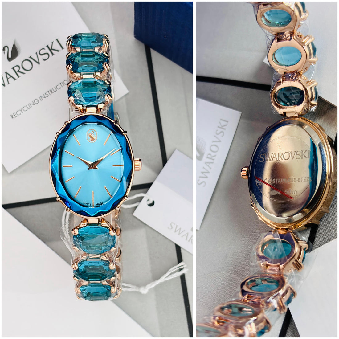Luxury Women’s Pink Oval Dial Crystal Bracelet Watch – Premium Rose Gold Finish