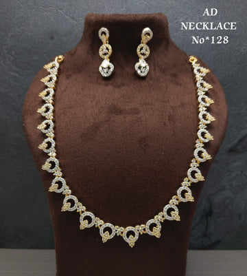 Premium AD Necklace Set for Women | Gold Finish American Diamond Jewelry | Party & Wedding Wear (Model 128)
