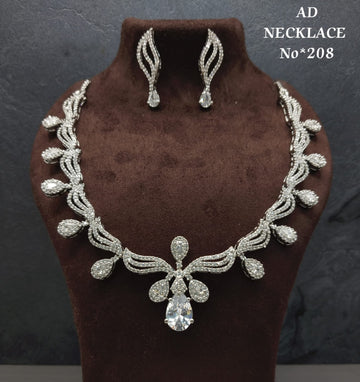 Premium AD Necklace Set for Women – Silver Finish Bridal American Diamond Jewelry (Model 208)