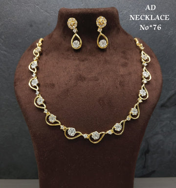 Premium Gold Finish AD Necklace Set for Women – American Diamond Jewelry (Model 76)