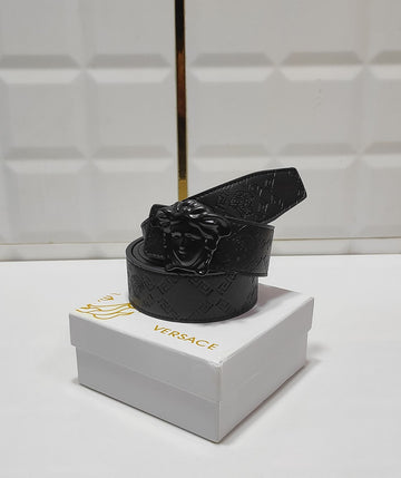 Men’s Premium Designer Black Leather Belt with Stylish Metal LV-Style Buckle (Mix)