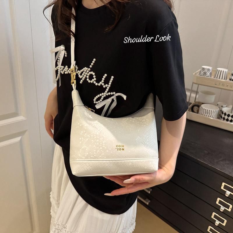 Women’s Premium White Textured Hobo Shoulder Sling Bag – Imported Quality | Gold Hardware