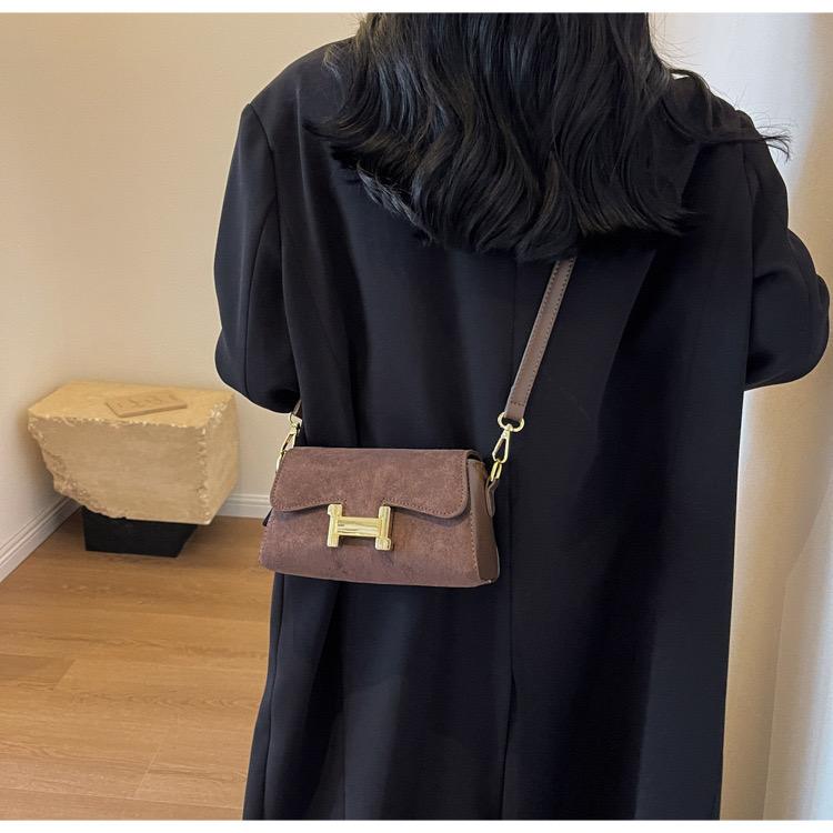 Women’s Premium Suede Leather Crossbody Sling Bag – Brown with Gold Metal Accent