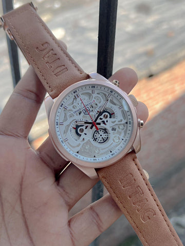 Premium Skeleton Dial Analog Wristwatch for Men – Leather Strap |