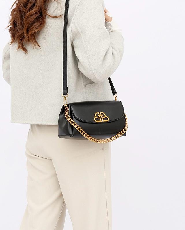 Imported Premium Black PU Leather Sling Bag for Women | Gold Chain Stylish Crossbody Bag