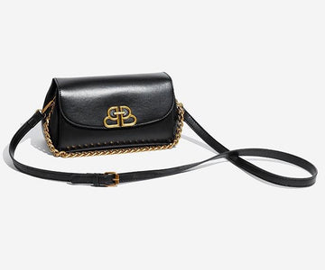 Imported Premium Black PU Leather Sling Bag for Women | Gold Chain Stylish Crossbody Bag