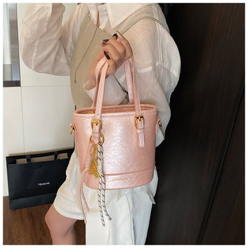 Imported Premium PU Leather Bucket Handbag for Women | Stylish Mini Shoulder & Tote Bag (Pink)