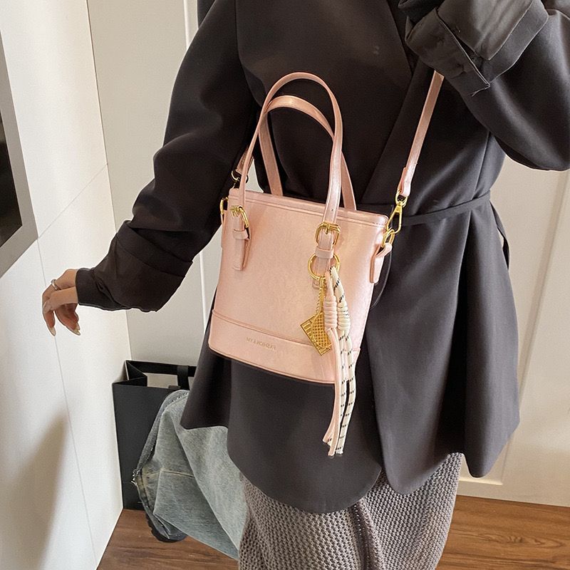 Imported Premium PU Leather Bucket Handbag for Women | Stylish Mini Shoulder & Tote Bag (Pink)