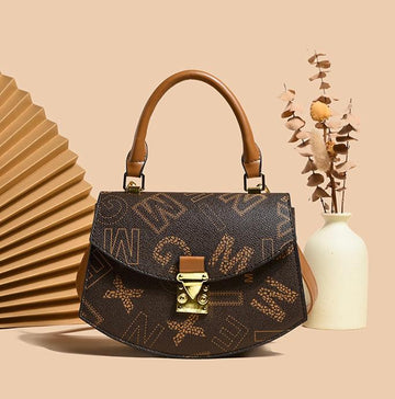 Imported Premium Monogram Print Semi-Round Designer Handbag | Luxury Top Handle Shoulder Bag