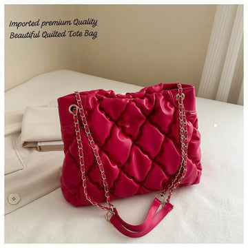 Premium Women’s Quilted Chain Tote Bag – Luxury Soft PU Leather Shoulder Bag
