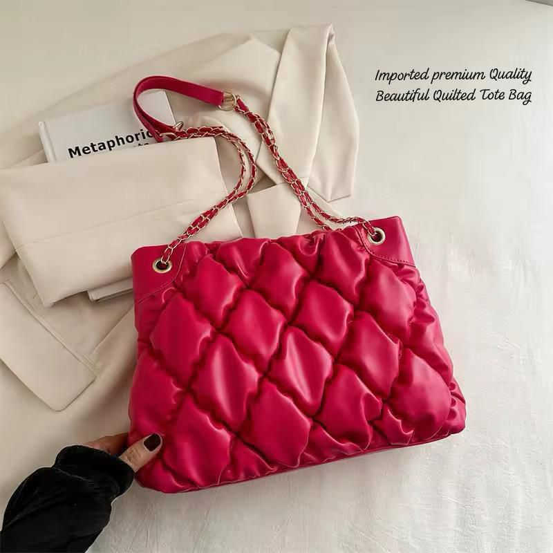 Premium Women’s Quilted Chain Tote Bag – Luxury Soft PU Leather Shoulder Bag