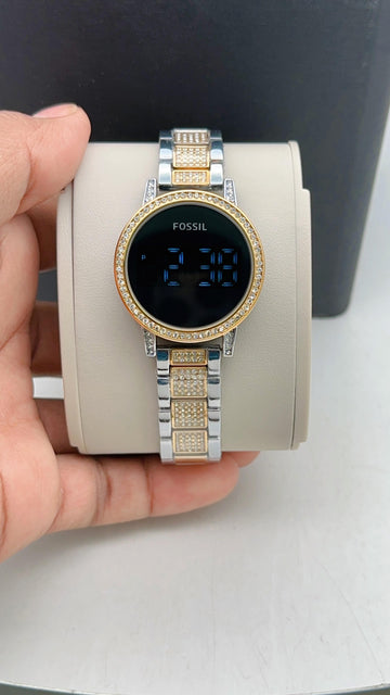 Premium Diamond-Styled Digital LED Women’s Watch | Silver-Gold Stainless Steel Strap | Luxury Fashion Wrist Watch