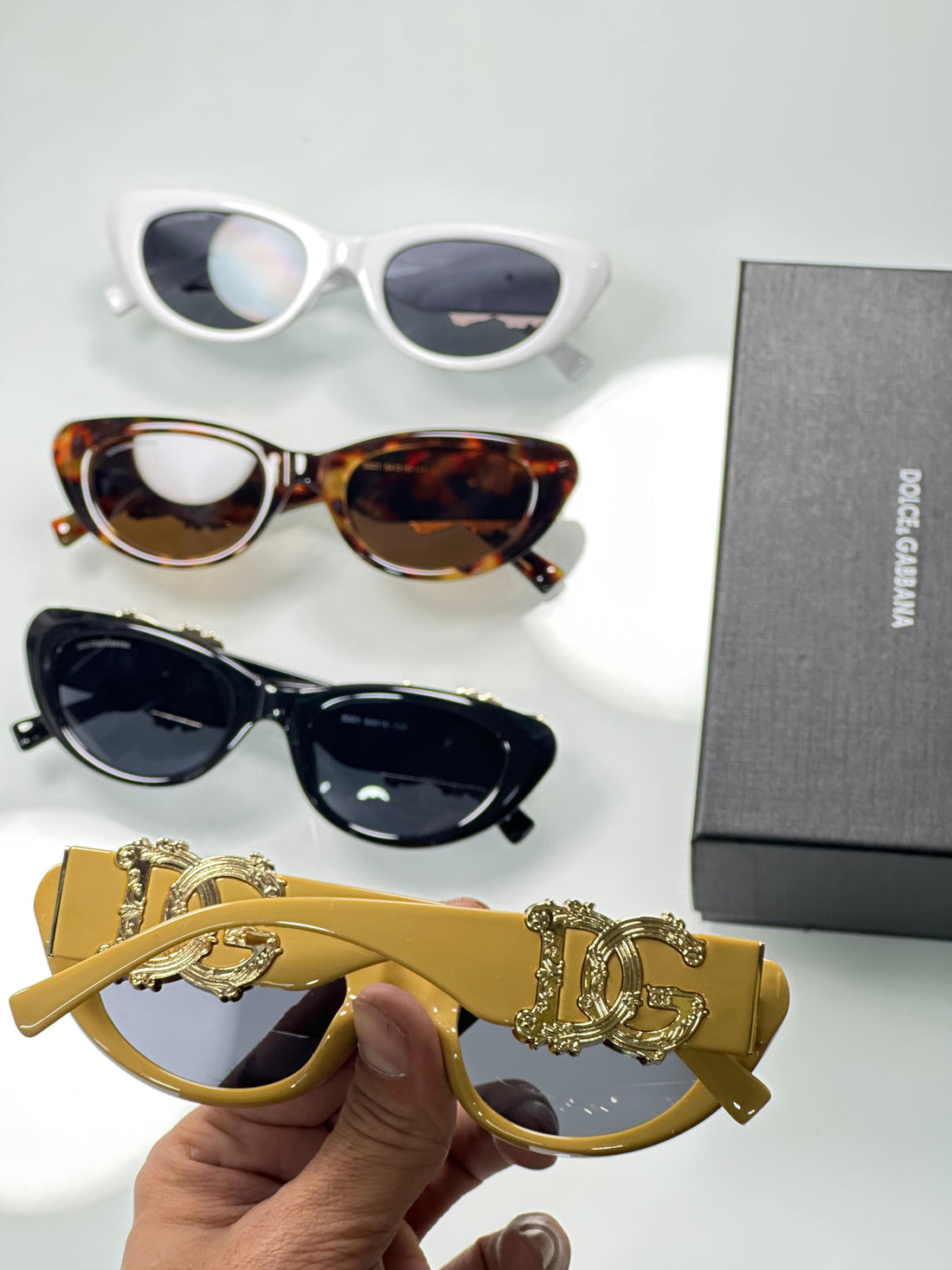 Premium Designer-Inspired Cat Eye Sunglasses for Women | White Frame with Gold Side Logo | UV400 Black Lens | Luxury Fashion Eyewear