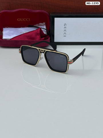 Premium Luxury Designer-Inspired Rectangle Sunglasses | Black & Gold Frame | UV400 Protection | Unisex Fashion Eyewear