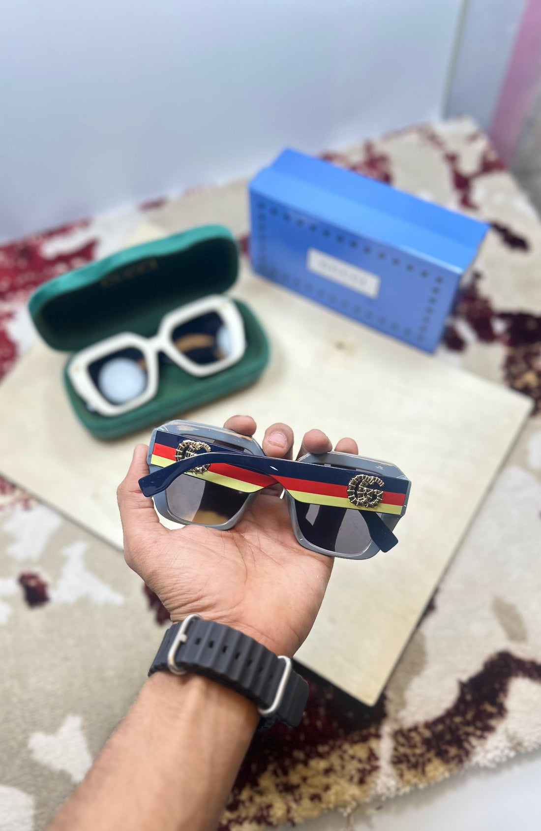 Premium Designer-Inspired Oversized Square Sunglasses for Men & Women | Grey Frame | UV400 Black Lens | Luxury Fashion Eyewear